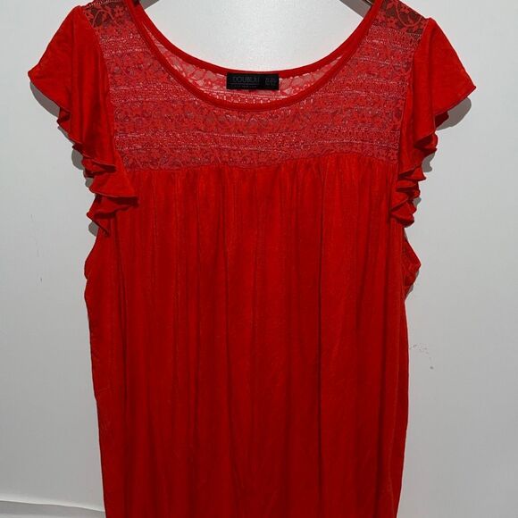 Doublju Women's Red Floral Lace Short Flutter Sleeve Pullover Blouse Size 2XL - Picture 1 of 7